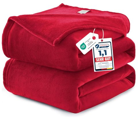 WAVVE Kuscheldecke 220x240 cm Rot Decke – Flauschige Fleecedecke, Große Warme Sofadecke & Wohndecke, Weicher Sofaüberwurf & Bettüberwurf für Couch und Bett