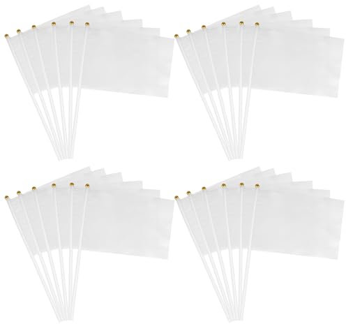 Mini Petit Drapeau Blanc, 24 Pièces Mini Drapeaux blanc, 14 x 21CM Mini Drapeau À Main avec Hampe Massive et fer de Lance pour les événements Sportifs, les Cérémonies et les Fêtes
