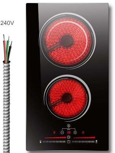 30cm Electric Hob, Nefaracy 2 Zones Ceramic Hob with 3200W, Built-in Ceramic Cooker 220V, Slide Control, Timer & Safety Lock, 9 Heating Level, No Plug