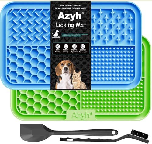 Azyh Leckmatte für Hunde und Katzen, 2 Stück, Langsames Füttern, Lecken für Große Hunde und Welpen, Angstlinderung, Hundespielzeug, Fütterungsmatte für Butter, Joghurt, Erdnüsse, 25 * 15cm