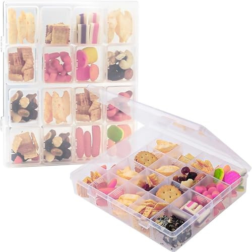 2pcs Snackle Box With 20 Removable Grids and 16 Compartments - Plastic Organiser Container for Snacks, Crafts, Jewelry, Beads, and Small Parts - Storage Box With Lids