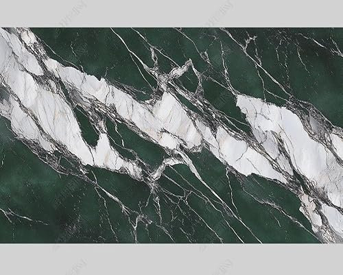 MZOwallpaper Papier Peint Intissé Modèle De Marbre Vert Noir Et Blanc Poster Tableaux Muraux Tapisserie Photo Trompe L'Oeil Salon Chambre Art Mural 300Cm(L) X210Cm(H)