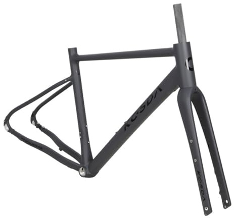 BSFHQS 700C Gravel Rennrad Rahmensatz 46CM 48CM 50CM Aluminiumlegierung Scheibenbremsrahmen Carbon Faser Gabel Steckachse Rahmen F12*100mm R12*142mm(Gray,50cm)