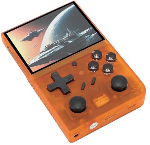 R35PLUS Retro-Handspielkonsole, 640 X 480, 3,5-Zoll-IPS-Bildschirm, Open-Source-Spielekonsole mit 64 GB, Zwei 3D-Joysticks, Tragbare Videospielkonsole (ORANGE)