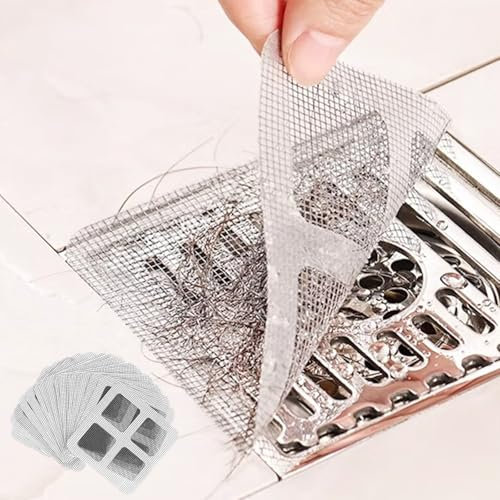 50 Pezzi Raccogli Capelli Doccia Monouso, Filtro Capelli Doccia Adesivo Usa e Getta, Filtro Scarico Doccia Anti-Otturazione per Doccia, Bagno, Cucina e Vasca 10×10 cm