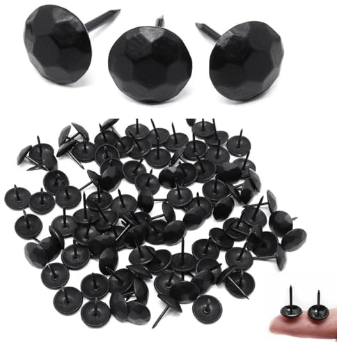 YuGtcen Upholstery Tacks, Decorative Nails Thumb Tacks Small Metal Upholstery Nails for Wood Upholstery Pins Vintage Furniture Tacks Unique (11x17mm, Matte Black, 120pcs)