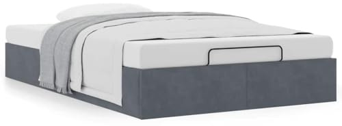 IKAYAA Letto Singolo 120x190 con Contenitore Letto Imbottito Letto Singolo Rete Letto Contenitore Rete a Doghe in Legno-Grigio scuro-120 x 190 cm