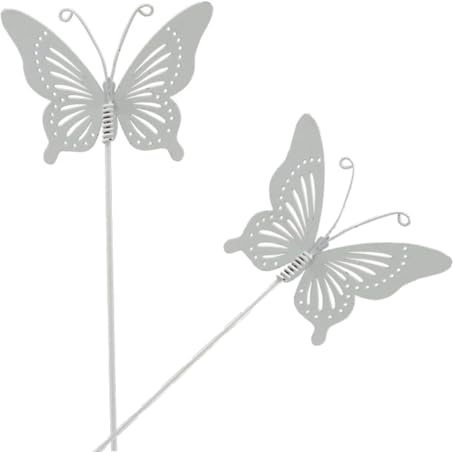 MACOSA EX244333_x2 Gartenstecker Schmetterling 2er Set Weiß 44 cm Metallstecker Dekostecker Beetstecker Garten-Dekoration Figur Dekofigur Gartendeko Blumenstecker