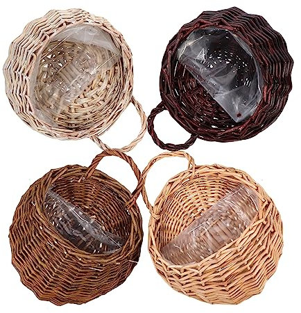 GHMYU Artificial Plants Cestas de Sauce Hechas a Mano 4pcs Cesta de Almacenamiento Colgante Decoraciones de Pared de macetas de macetas de Mimbre Flowers