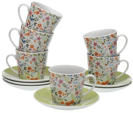 Juego de Tazas con Platos Versa Porcelana Flores - Marca: Versa - EAN: 8420327570888