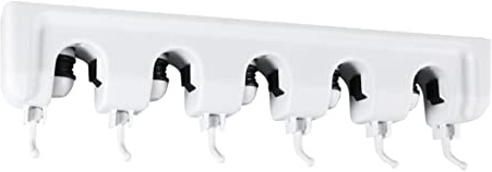 HEALEEP Soporte para Trapeadores y Paraguas 5 Ranuras con Bolas y 6 Ganchos Retráctiles Plástico Almacenamiento para Hogar y Garaje
