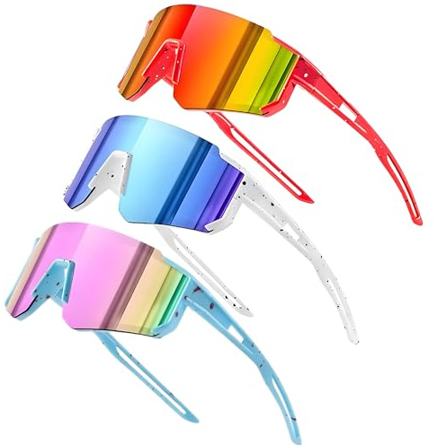Dreaku Kid Cyclig Glae, confezione da 3 Kid Sort Glae UV400 Protectio Widroof polarizzato per ragazzo ragazza ciclismo all'aperto Ruig Golf Racig