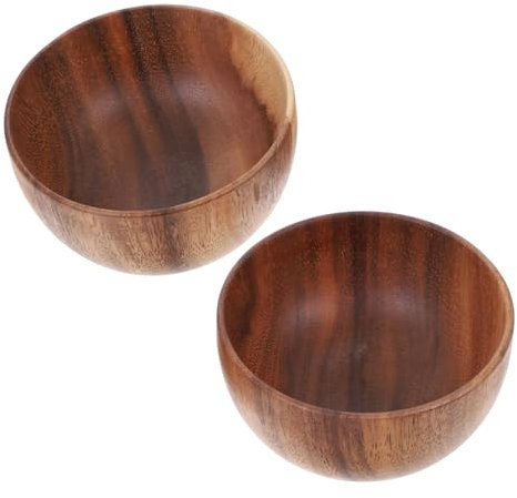 Amosfun 2stücke Holz Schüssel Aus Akazienholz Runde Salatschüssel Für Obst Lagerung Servierschüssel Für Frühstück Mehrzweck Essschüsseln Für Reisschüssel Und Suppe