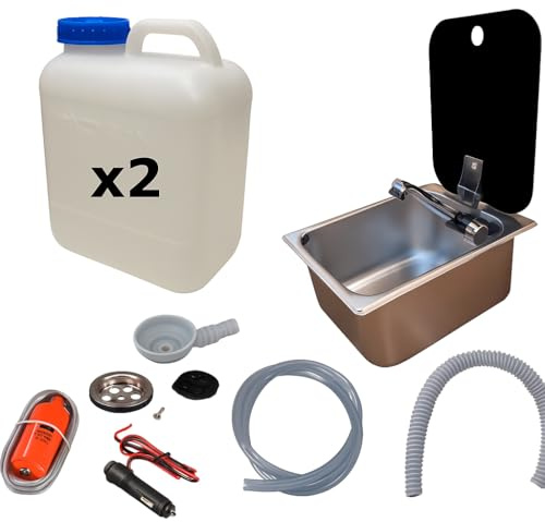 XENPER®️Kit Fregadero Camper pequeño con Tapa GARRAFAS A Elegir – Ideal para Kit Camper Furgoneta, Lavabo Caravana y Cocina Camper, Ideal para Muebles Camper