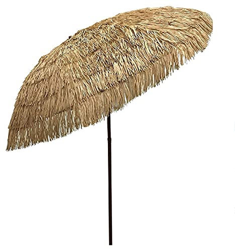 GLJTUO Parasol Hawaïen en Chaume 1,8 M, Parasol De Plage Coupe-Vent, Grand Parasol De Patio Portable Upf50+, Inclinaison Automatique, pour Piscine, Petit Bistrot, Jardin, Pelous,