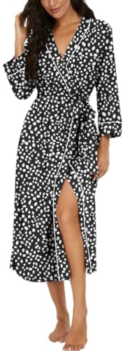 PrinStory Badrockar för kvinnor, lätt kimono, kläder, 3/4 ärmar, damer, morgonrockar, långa nattkläder, ledig, loungewear, basturock, Spot svart, XXL