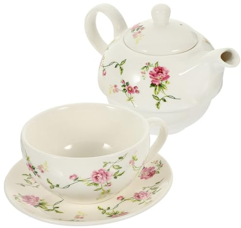 DIYEAH Théière avec Tasse Intégrée en Céramique Blanche Antique, Service à Thé de Voyage Pratique avec Capacité de 480ml, Accessoire de Thé Élégant Décoration à Domicile