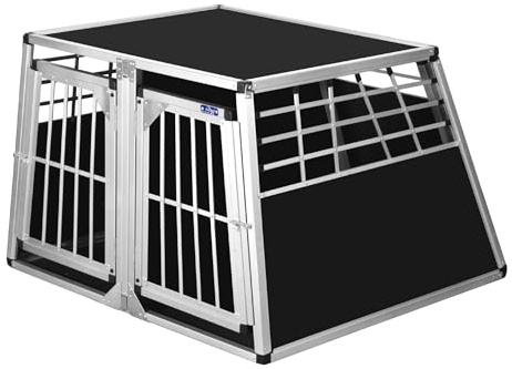 ALPUNA Transportbox N70 – Aluminium Doppelbox für Hunde 110×110×75 cm, Auto Hundebox mit Trennwand & Notausstieg, sicherer Hundetransport im Kofferraum