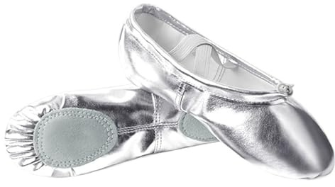 Sammansatt PU-läder balett dansskor professionella mjuka kvinnor delad sula rosa svart grossist ballerina danssko, silver, 41 EU