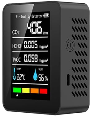 Détecteur de gaz Moniteur de qualité l'air 5 en 1, détecteur, Charge USB, Compteur intérieur, Moniteur formaldéhyde for et extérieur pour Le Travail et la Maison(Black)