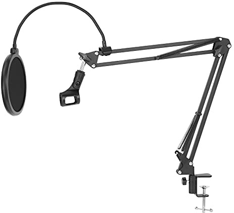 Buhdjfnke Desktop Microphone Stand Suspension Boom Scissor Arm Stand with 3/8-5/8 /Shock Mount/Filter/Clip/Cable Ties