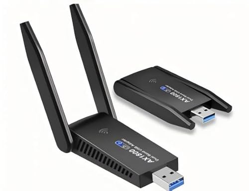 WIFI Dongle for PC WiFi 6 USB 3.0 Wireless Adapter 1800Mbps Dual Band 2.4GHz 5GHz AX USB Network Adapter with Dual 5dBi Antennas Driver-Free for Windows 11/10