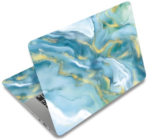 SUPERDANT Blue Marble Pattern Universal Laptop Skin Sticker 3Pcs Pack 38x27cm Blue Gold Wave Print PVC Trimmable Cover Reusable Decal Fits 12 13 14 15 15.6 Inch Notebook Gift-Ready Colorful