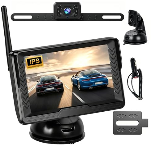 Hikity 5 AHD IPS Display Wireless Kit Caméra de Recul avec IP69 (12V) | Wireless Kit Caméra de Recul Équipé de Intelligentes Lignes de Guide de Recul Fonction Vision Nocturne Pivotant à 360°