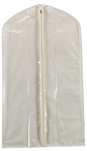 Household Essentials 311393 Hanging Garment Bag | Suit and Jacket Protector | Natural Cotton Canvas with Clear Vinyl Cover, Off-White