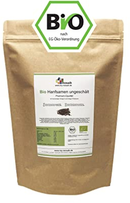 my-mosaik Bio Hanfsamen ungeschält (1000g), nährstoffreich und vegan, Low Carb, essentielle ungesättigte Omega-3- und Omega-6-Fettsäuren