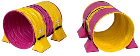 Callieway Hoopers Agility-tunnelset Professionell – Orig tunnelset (2 st) för Hoopers hundsport (inklusive 2 tunnelsäckar) (fuchia/gul, 80 cm Ø 100 cm längd)