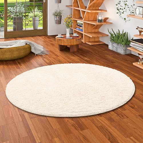 Snapstyle Milano - di Lusso Tappeto a Pelo Alto a Pelo Lungo - Crema - Rotondo - 4 Dimensioni