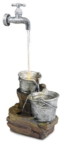 GEEZY Garden Water Feature – Tap Fountain with LED Lights – Mains Powered, Self-Contained, Indoor & Outdoor – Easy Setup, Relaxing & Cascading – Great for Garden, Home, Patio & Balcony Decor