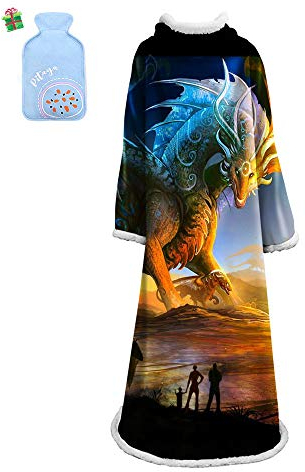 Wearable Decke Mit Ärmeln Arme, Morbuy Super Soft Warm Comfy Plüsch Ärmeln, TV Lazy Robe Decke Für Erwachsene Frauen Männer - Dinosaurier Drucken 127cm x 178 cm (127cm x 178cm,Gold)