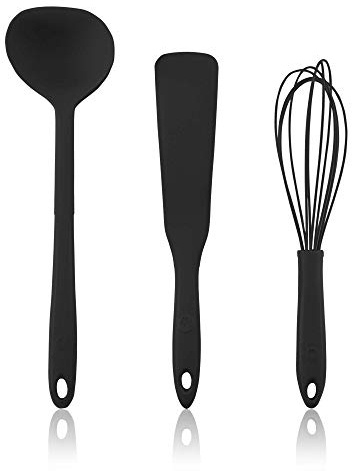 Kochblume Pfannkuchen Set - Schöpfkelle S + Spatel + Schneebesen L - 3 tlg. | Premium-Silikon & BPA frei | Hitzebeständig | Spülmaschinenfest | Farbe: anthrazit