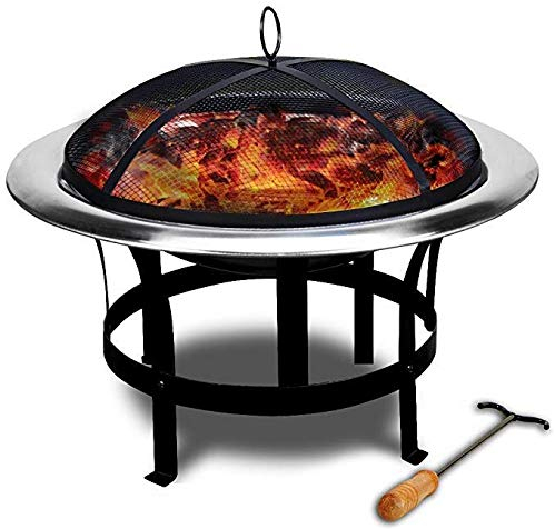 Defacto Hoguera de 75 cm de diámetro de acero inoxidable | Hoguera con ganchos, brasero, cesta de fuego, jardín, multifunción, para camping al aire libre, suministro con forma redonda DF-3030C