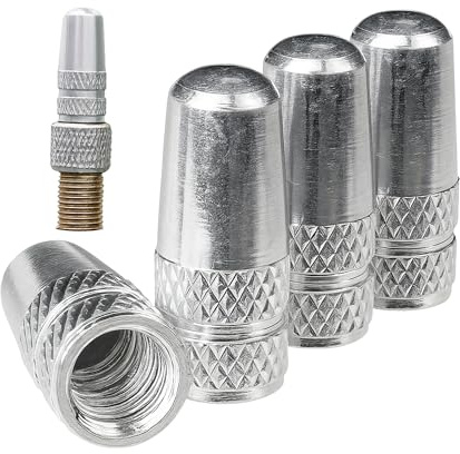 Bouchon de Valve en Aluminium, Lot de 4, Bouchons Argents compatibles avec Les valves Presta et françaises, Cache-pneus pour Chambres à air de vélo, Bouchons Valve Velo, Bouchon de Valve Presta Vélo