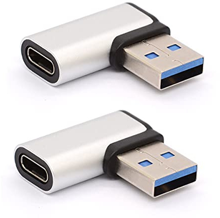 Tomost Lot de 2 adaptateurs USB C vers USB 3.0 coudé à gauche - USB 3.0 A mâle vers USB C femelle - Connecteur USB de type C vers USB C - Pour câble USB C, hubs (gauche)