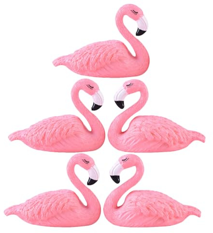 Happyyami Mini Resin Flamingo Figurines Set of 5 Pink Mini Flamingo Ornament for Cake Decorations Birthday Party Supplies Garden Display Gift Moss and Succulent Micro Landscape