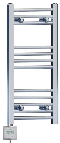 400mm Wide Chrome Electric Bathroom Heated Towel Rail Thermostatic Warmer Radiator Digital Controller (400 x 700 mm (BTU: 672))