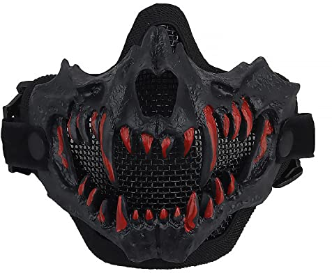 Yzpacc Airsoft Half Face Skull Masks Tactical Face Protection Mesh Mask for Halloween Cosplay Paintball CS Hunting Cosply