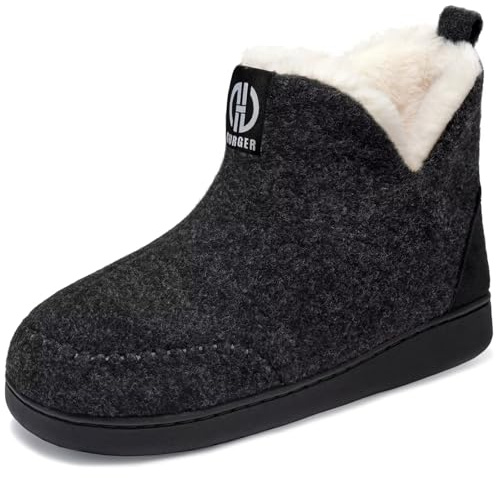 GURGER Hausstiefel Damen Plüsch Gefüttert Herren Hüttenschuhe Filz Warm Winter Hausschuhe Hohe Hüttenstiefel Filzpantoffeln Slipper Boot, Größe 46 47 Schwarz