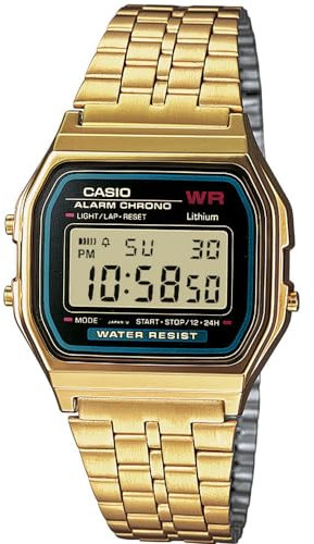 Casio Unisex Adult Digital Quartz Watch with Stainless Steel Strap, Black/Gold, U, Bracelet, Black/Gold, U, Bracelet