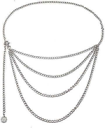 Taillenkette Damen, Körperkette Bikini Mehrschichtige Panzerkette mit Anhänger Avatar Silber 120cm Metalllegierung Taillenkette
