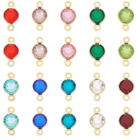 UNICRAFTALE 40 Stk 10 Farben 1.5 mm Loch 304 Edelstahl Strass Verbindungs Charms Flache Runde Geburtsstein Verbindungs Anhänger Charm Glas Verbindungs Tropfenanhänger Für Schmuck Ohrringen