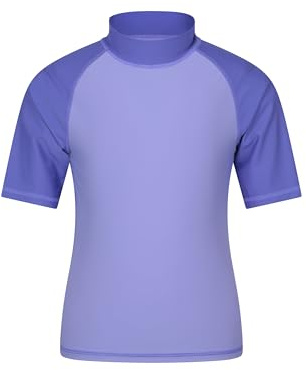 Mountain Warehouse Short Sleeves Kids Rash Vest - UPF50+ Sun Protection Rash Guard, Fast Dry, Flat Seams Childrens Top - for Spring Summer, Swimming Dusky Purple (Plain) Kids Size 7-8 Years
