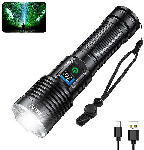 Siuyiu Torch, 2700 High Lumens 5 Light Modes Digital Display LED Flashlight | Torch Rechargeable, Long Range Waterproof Adjustable Focus Torches Led Super Bright, for Pet Walking Camping Emergency Hiking