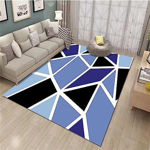 RUGMRZ Fleckerlteppich Bodenmatte Schwarze und Blaue Teppich geometrische Dekoration ist weich feuchtigkeitsbeständig und rutschfest Baby Kinderzimmer 180X260CM