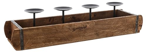 Cepewa Adventsleuchter Ziegelform Adventsleuchter Used Look | Altholz Buche 58x12cm | Upcycling-Kiste für 4 Stumpenkerzen (1 x Holzkiste Kerzenständer Stumpenkerze)