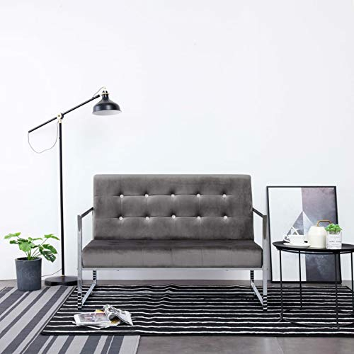 Homgoday 2-Sitzer-Sofa mit Armlehnen Sofa Couch Doppelsofa Relaxsofa Polstersofa Sofa Modern Loungesofa Wohnzimmersofa für Wohnzimmer Empfang Büro Dunkelgrau Chrom und Samt
